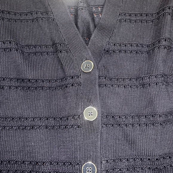 Talbots Navy V-NECK POINTELLE GIRLFRIEND CARDIGAN - Picture 4 of 5